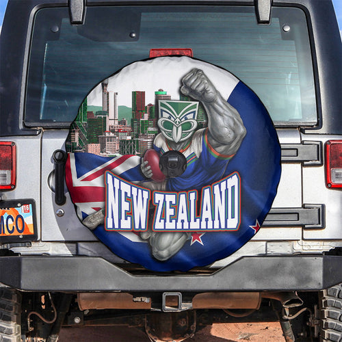 New Zealand Warriors Rugby Spare Tire Cover Warrior Mascot Auckland Skyline Flag Art