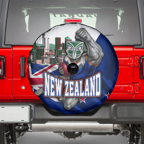 New Zealand Warriors Rugby Spare Tire Cover Warrior Mascot Auckland Skyline Flag Art