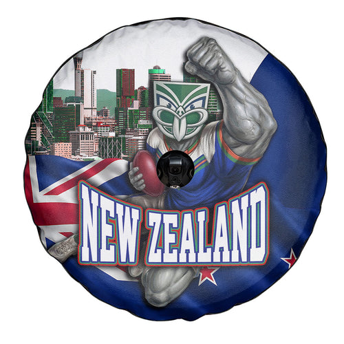 New Zealand Warriors Rugby Spare Tire Cover Warrior Mascot Auckland Skyline Flag Art