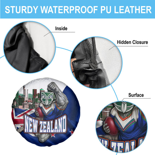 New Zealand Warriors Rugby Spare Tire Cover Warrior Mascot Auckland Skyline Flag Art