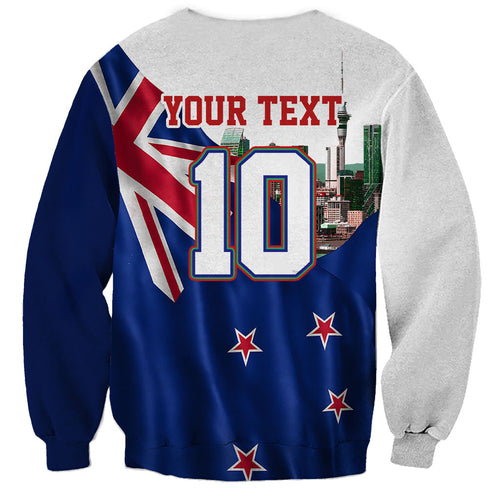 Personalized New Zealand Warriors Rugby Sweatshirt Warrior Mascot Auckland Skyline Flag Art