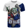 Personalized New Zealand Warriors Rugby T Shirt Warrior Mascot Auckland Skyline Flag Art