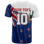 Personalized New Zealand Warriors Rugby T Shirt Warrior Mascot Auckland Skyline Flag Art