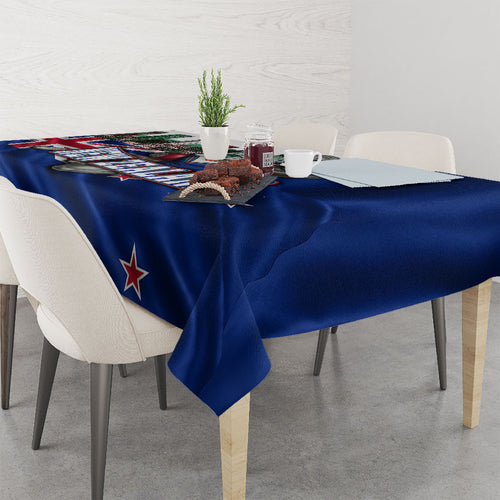 New Zealand Warriors Rugby Tablecloth Warrior Mascot Auckland Skyline Flag Art