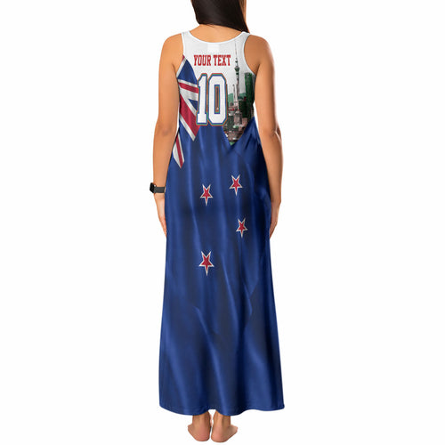 Personalized New Zealand Warriors Rugby Tank Maxi Dress Warrior Mascot Auckland Skyline Flag Art