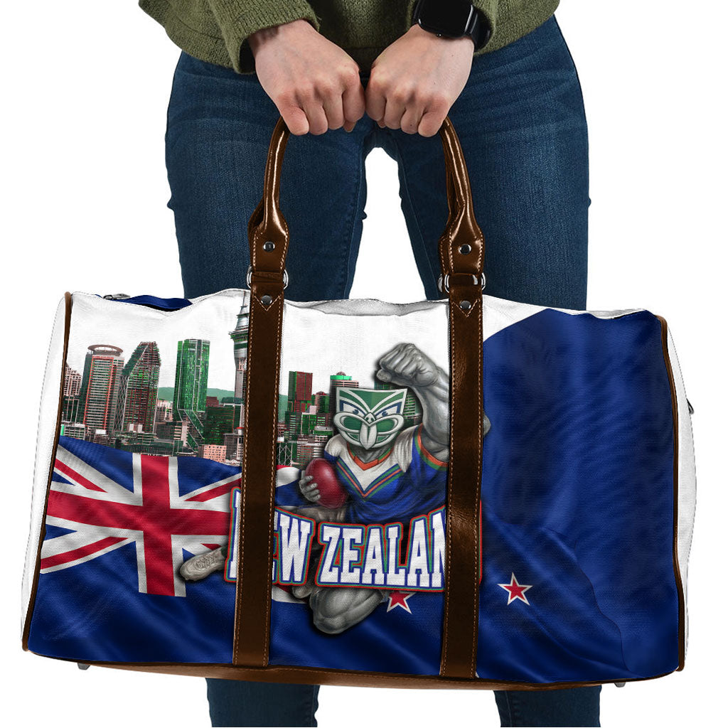 New Zealand Warriors Rugby Travel Bag Warrior Mascot Auckland Skyline Flag Art