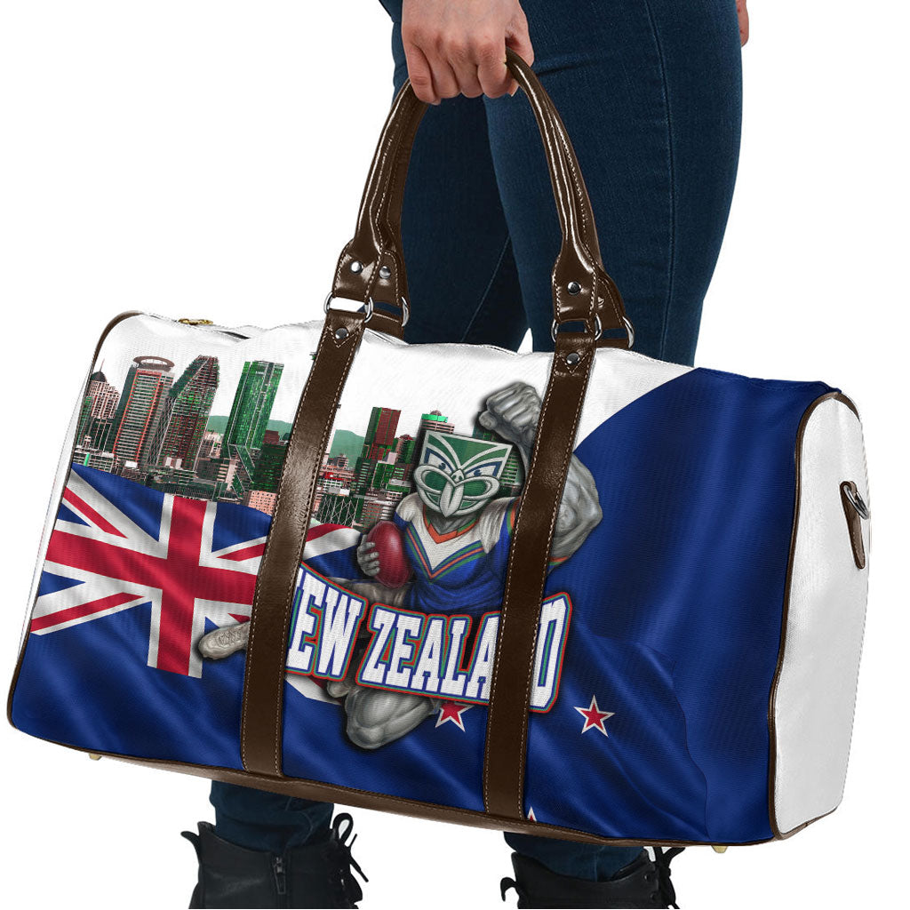 New Zealand Warriors Rugby Travel Bag Warrior Mascot Auckland Skyline Flag Art