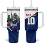 Personalized New Zealand Warriors Rugby Tumbler With Handle Warrior Mascot Auckland Skyline Flag Art