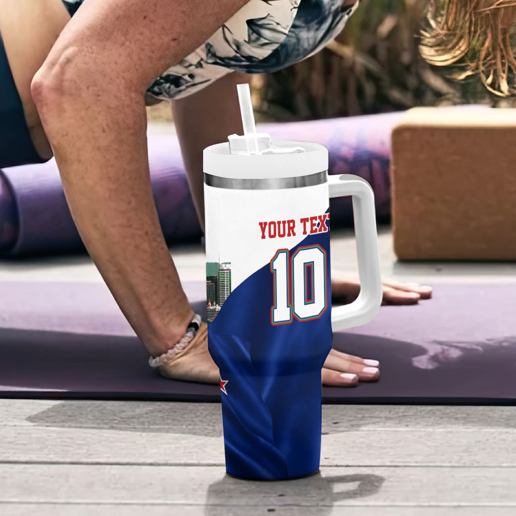 Personalized New Zealand Warriors Rugby Tumbler With Handle Warrior Mascot Auckland Skyline Flag Art