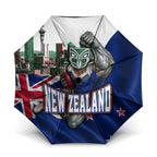 New Zealand Warriors Rugby Umbrella Warrior Mascot Auckland Skyline Flag Art