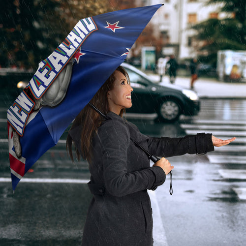 New Zealand Warriors Rugby Umbrella Warrior Mascot Auckland Skyline Flag Art