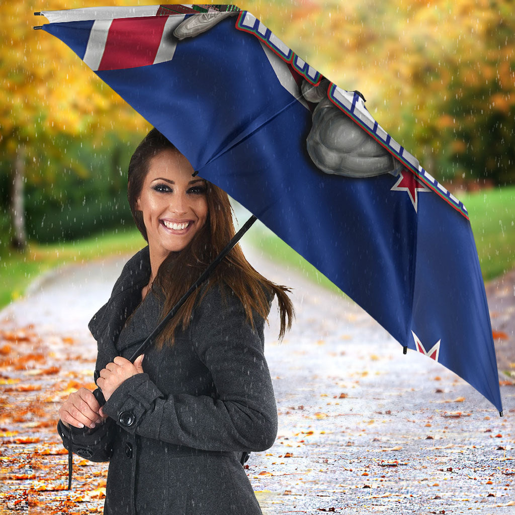 New Zealand Warriors Rugby Umbrella Warrior Mascot Auckland Skyline Flag Art
