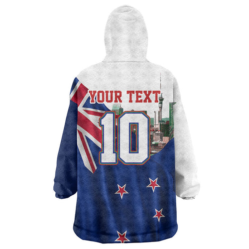 Personalized New Zealand Warriors Rugby Wearable Blanket Hoodie Warrior Mascot Auckland Skyline Flag Art