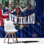 New Zealand Warriors Rugby Window Curtain Warrior Mascot Auckland Skyline Flag Art