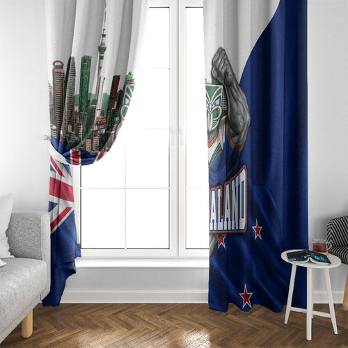 New Zealand Warriors Rugby Window Curtain Warrior Mascot Auckland Skyline Flag Art
