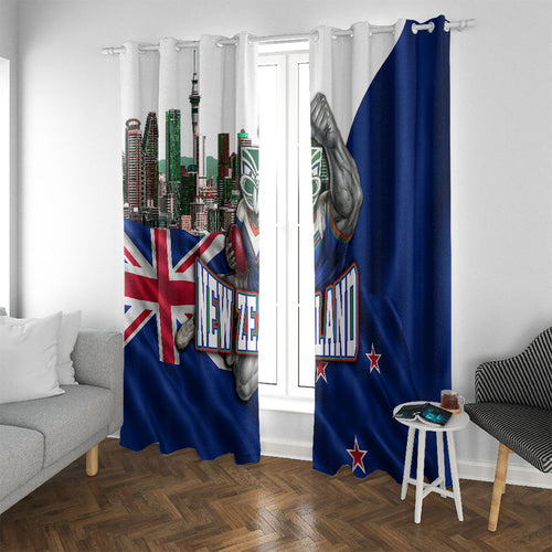 New Zealand Warriors Rugby Window Curtain Warrior Mascot Auckland Skyline Flag Art
