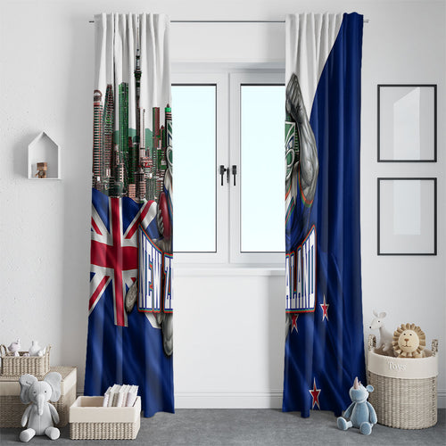 New Zealand Warriors Rugby Window Curtain Warrior Mascot Auckland Skyline Flag Art