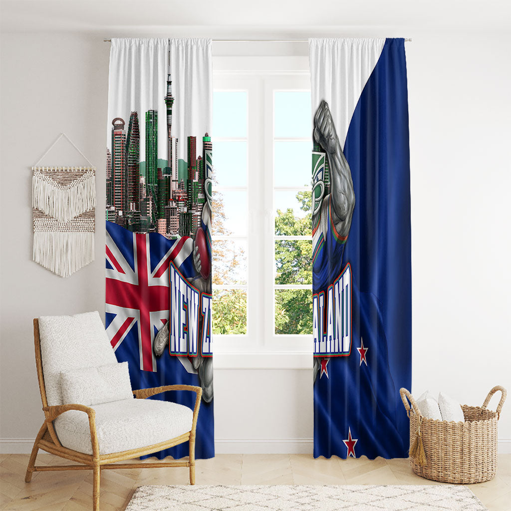 New Zealand Warriors Rugby Window Curtain Warrior Mascot Auckland Skyline Flag Art