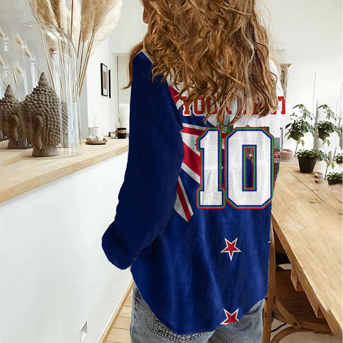 Personalized New Zealand Warriors Rugby Women Casual Shirt Warrior Mascot Auckland Skyline Flag Art