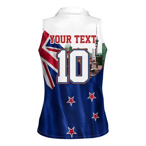 Personalized New Zealand Warriors Rugby Women Sleeveless Polo Shirt Warrior Mascot Auckland Skyline Flag Art