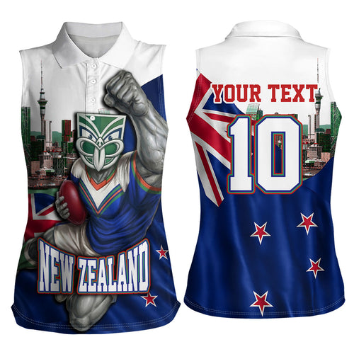 Personalized New Zealand Warriors Rugby Women Sleeveless Polo Shirt Warrior Mascot Auckland Skyline Flag Art