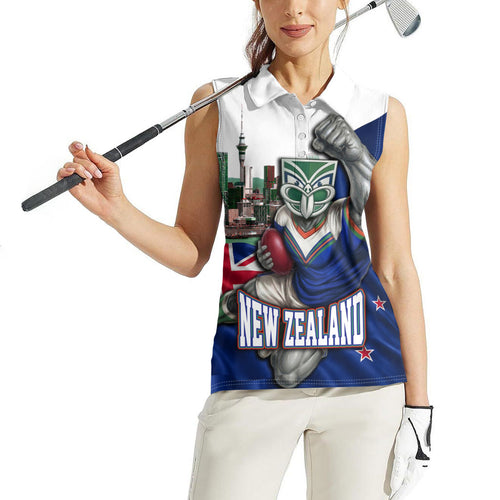 Personalized New Zealand Warriors Rugby Women Sleeveless Polo Shirt Warrior Mascot Auckland Skyline Flag Art