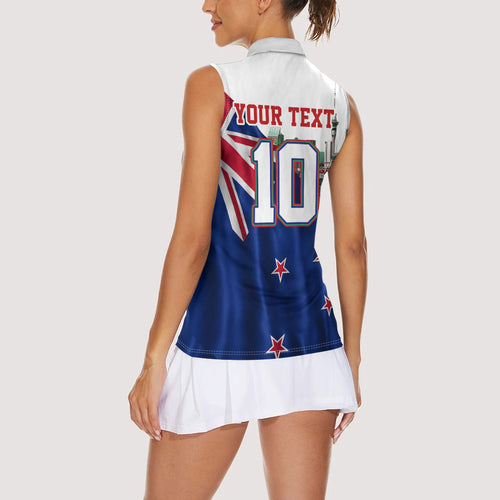 Personalized New Zealand Warriors Rugby Women Sleeveless Polo Shirt Warrior Mascot Auckland Skyline Flag Art