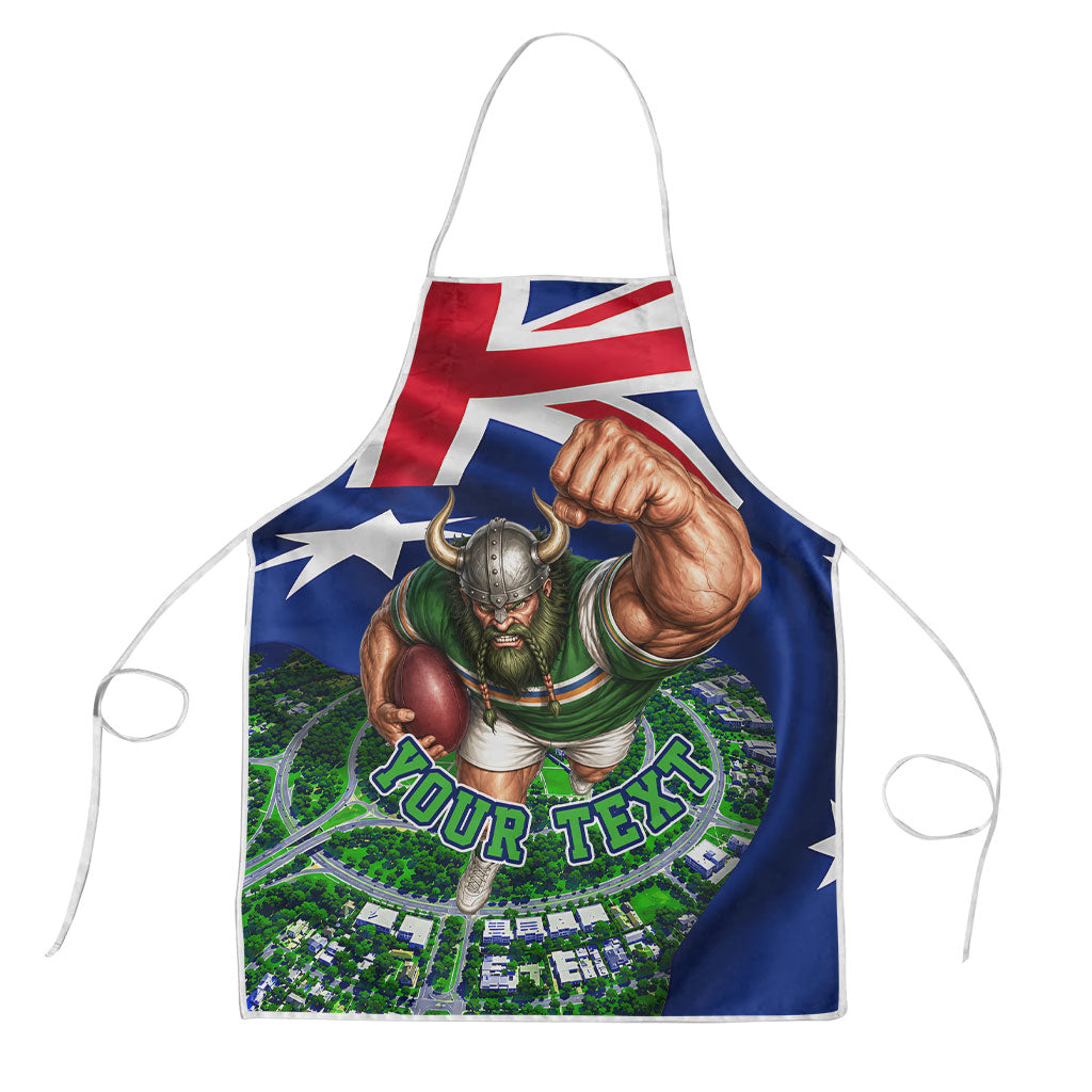 Personalized Canberra Raiders Rugby Apron Viking Mascot And Canberra Skyline Flag Art