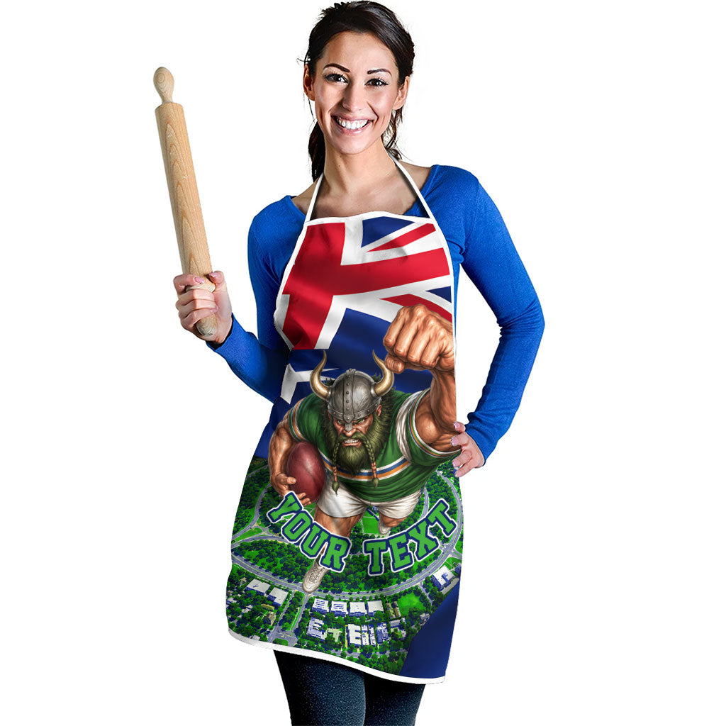 Personalized Canberra Raiders Rugby Apron Viking Mascot And Canberra Skyline Flag Art