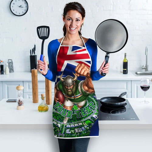 Personalized Canberra Raiders Rugby Apron Viking Mascot And Canberra Skyline Flag Art
