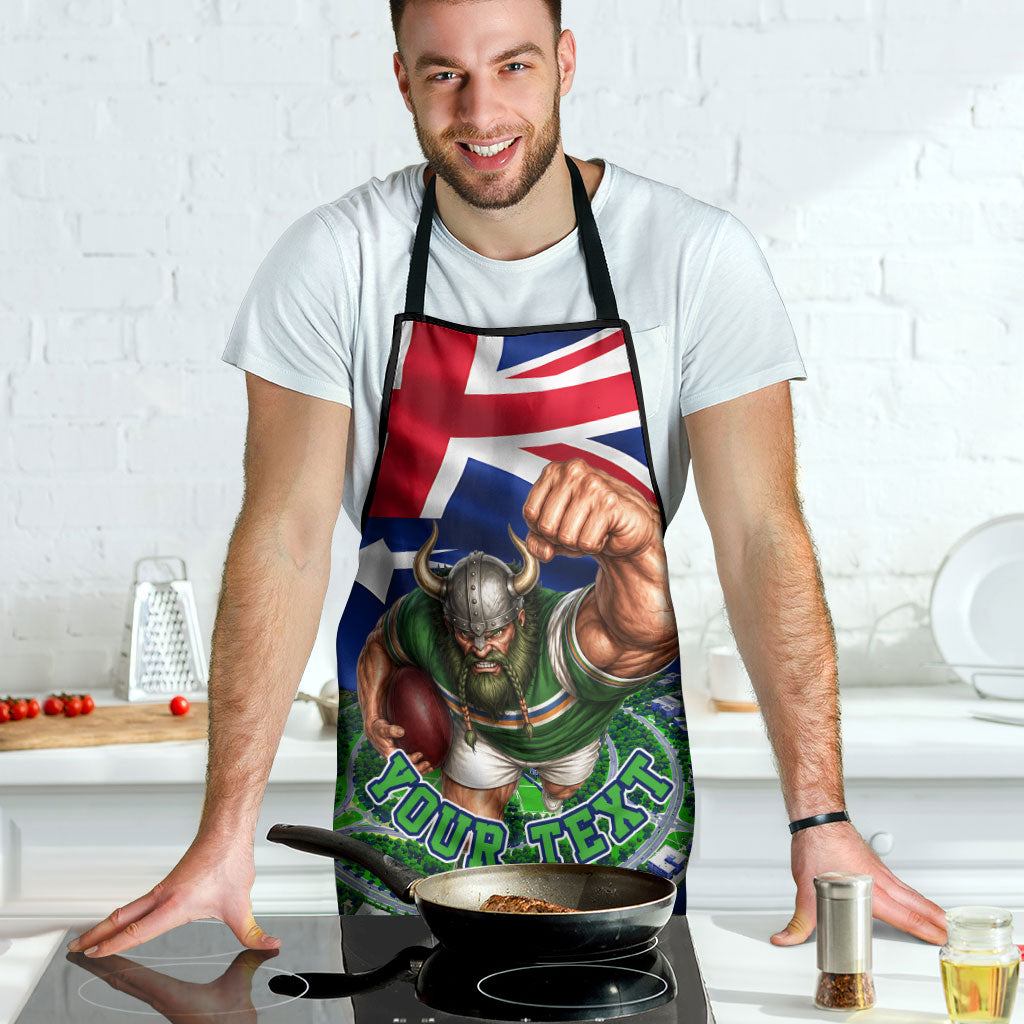 Personalized Canberra Raiders Rugby Apron Viking Mascot And Canberra Skyline Flag Art
