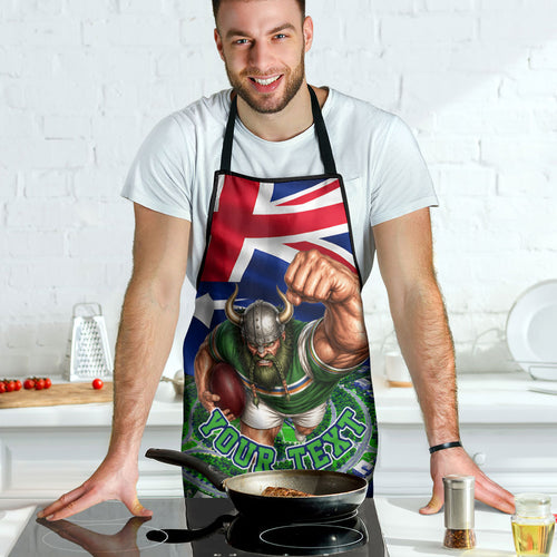 Personalized Canberra Raiders Rugby Apron Viking Mascot And Canberra Skyline Flag Art