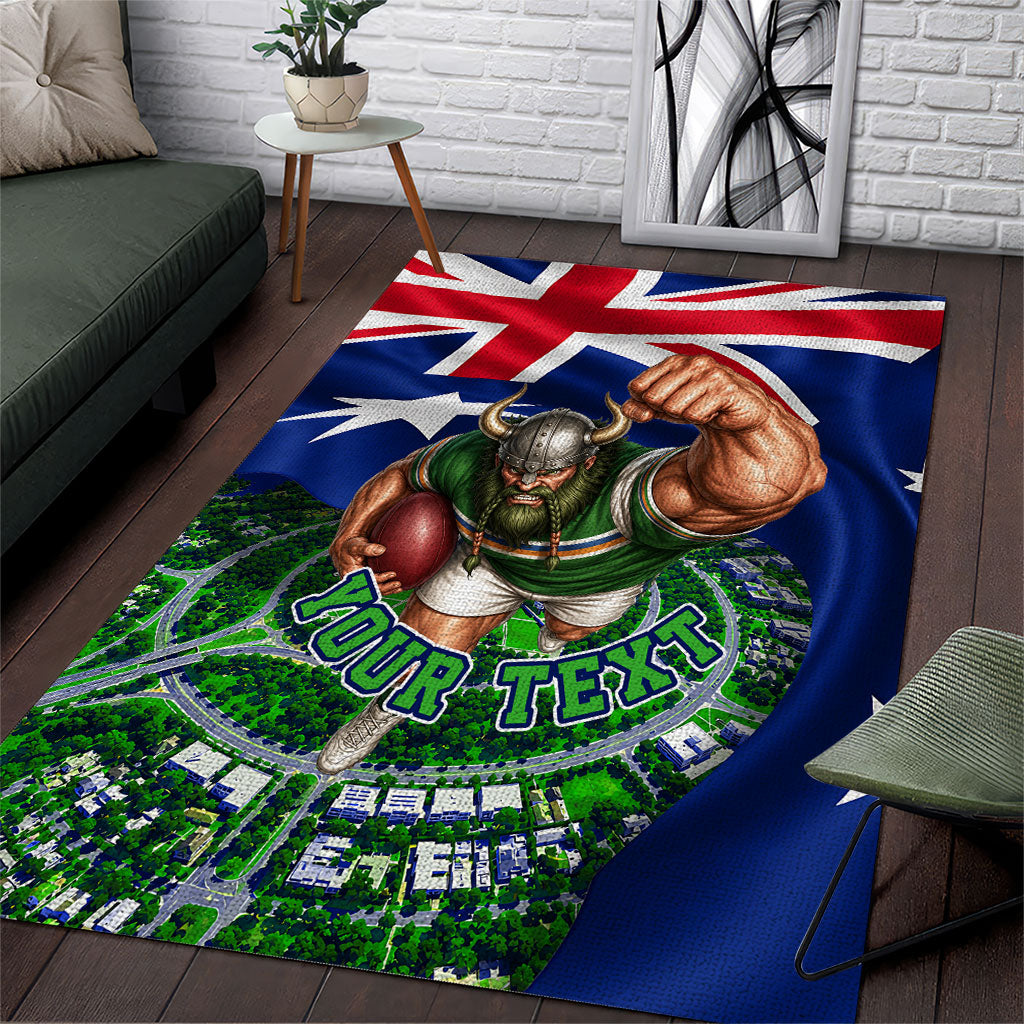 Personalized Canberra Raiders Rugby Area Rug Viking Mascot And Canberra Skyline Flag Art