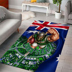 Personalized Canberra Raiders Rugby Area Rug Viking Mascot And Canberra Skyline Flag Art