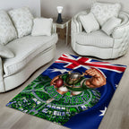 Personalized Canberra Raiders Rugby Area Rug Viking Mascot And Canberra Skyline Flag Art