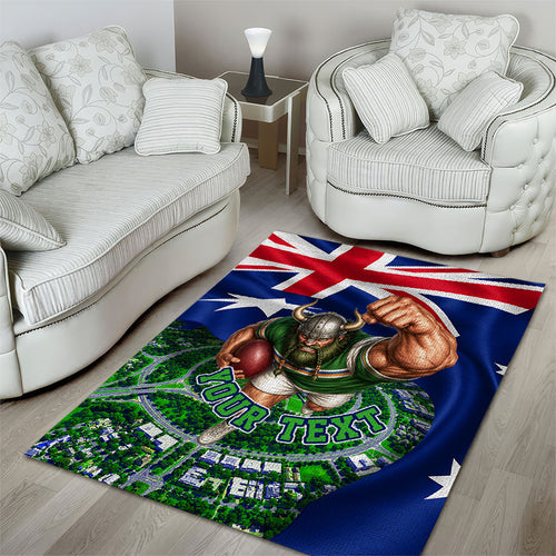 Personalized Canberra Raiders Rugby Area Rug Viking Mascot And Canberra Skyline Flag Art