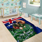 Personalized Canberra Raiders Rugby Area Rug Viking Mascot And Canberra Skyline Flag Art