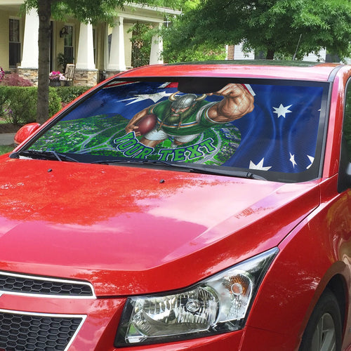 Personalized Canberra Raiders Rugby Auto Sun Shade Viking Mascot And Canberra Skyline Flag Art