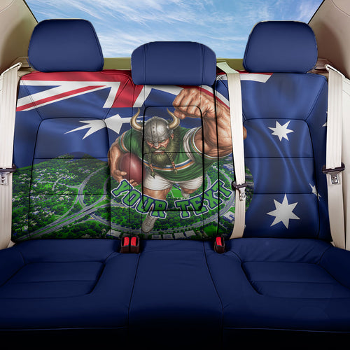 Personalized Canberra Raiders Rugby Back Car Seat Cover Viking Mascot And Canberra Skyline Flag Art