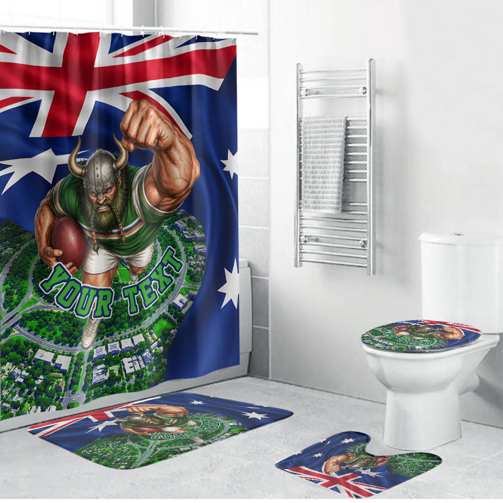 Personalized Canberra Raiders Rugby Bathroom Set Viking Mascot And Canberra Skyline Flag Art