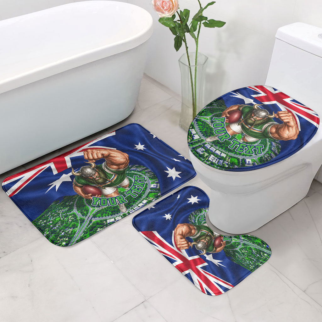 Personalized Canberra Raiders Rugby Bathroom Set Viking Mascot And Canberra Skyline Flag Art