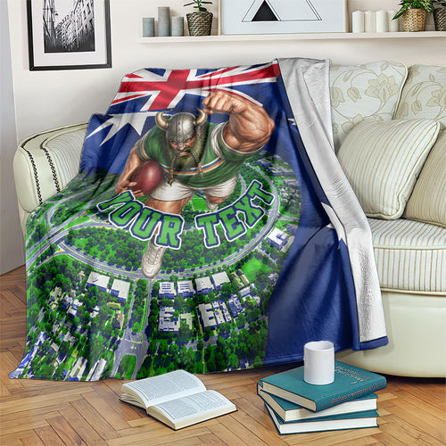 Personalized Canberra Raiders Rugby Blanket Viking Mascot And Canberra Skyline Flag Art