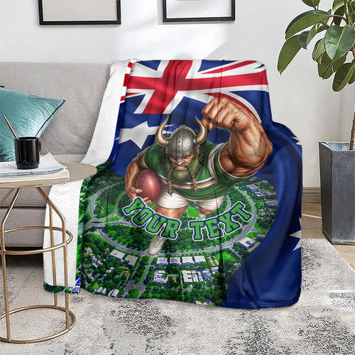 Personalized Canberra Raiders Rugby Blanket Viking Mascot And Canberra Skyline Flag Art
