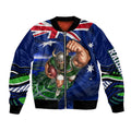 Personalized Canberra Raiders Rugby Bomber Jacket Viking Mascot And Canberra Skyline Flag Art
