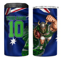 Personalized Canberra Raiders Rugby 4 in 1 Can Cooler Tumbler Viking Mascot And Canberra Skyline Flag Art