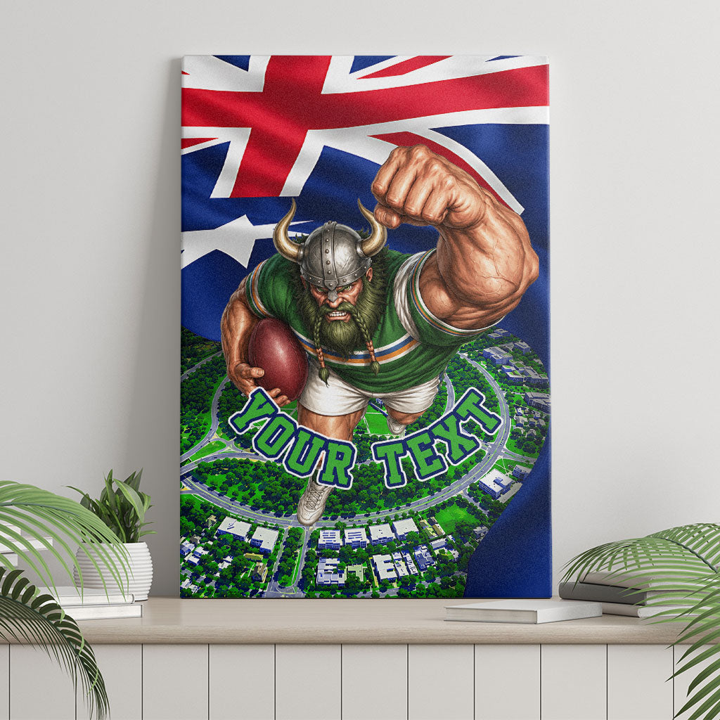 Personalized Canberra Raiders Rugby Canvas Wall Art Viking Mascot And Canberra Skyline Flag Art
