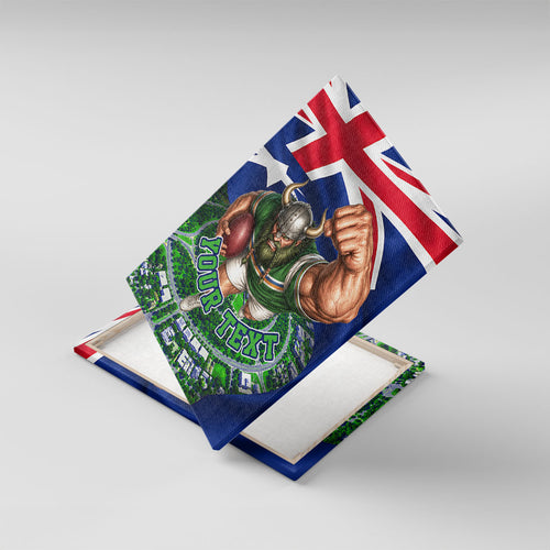 Personalized Canberra Raiders Rugby Canvas Wall Art Viking Mascot And Canberra Skyline Flag Art