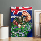 Personalized Canberra Raiders Rugby Canvas Wall Art Viking Mascot And Canberra Skyline Flag Art