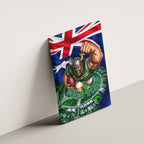 Personalized Canberra Raiders Rugby Canvas Wall Art Viking Mascot And Canberra Skyline Flag Art