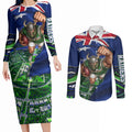 Personalized Canberra Raiders Rugby Couples Matching Long Sleeve Bodycon Dress and Long Sleeve Button Shirt Viking Mascot And Canberra Skyline Flag Art